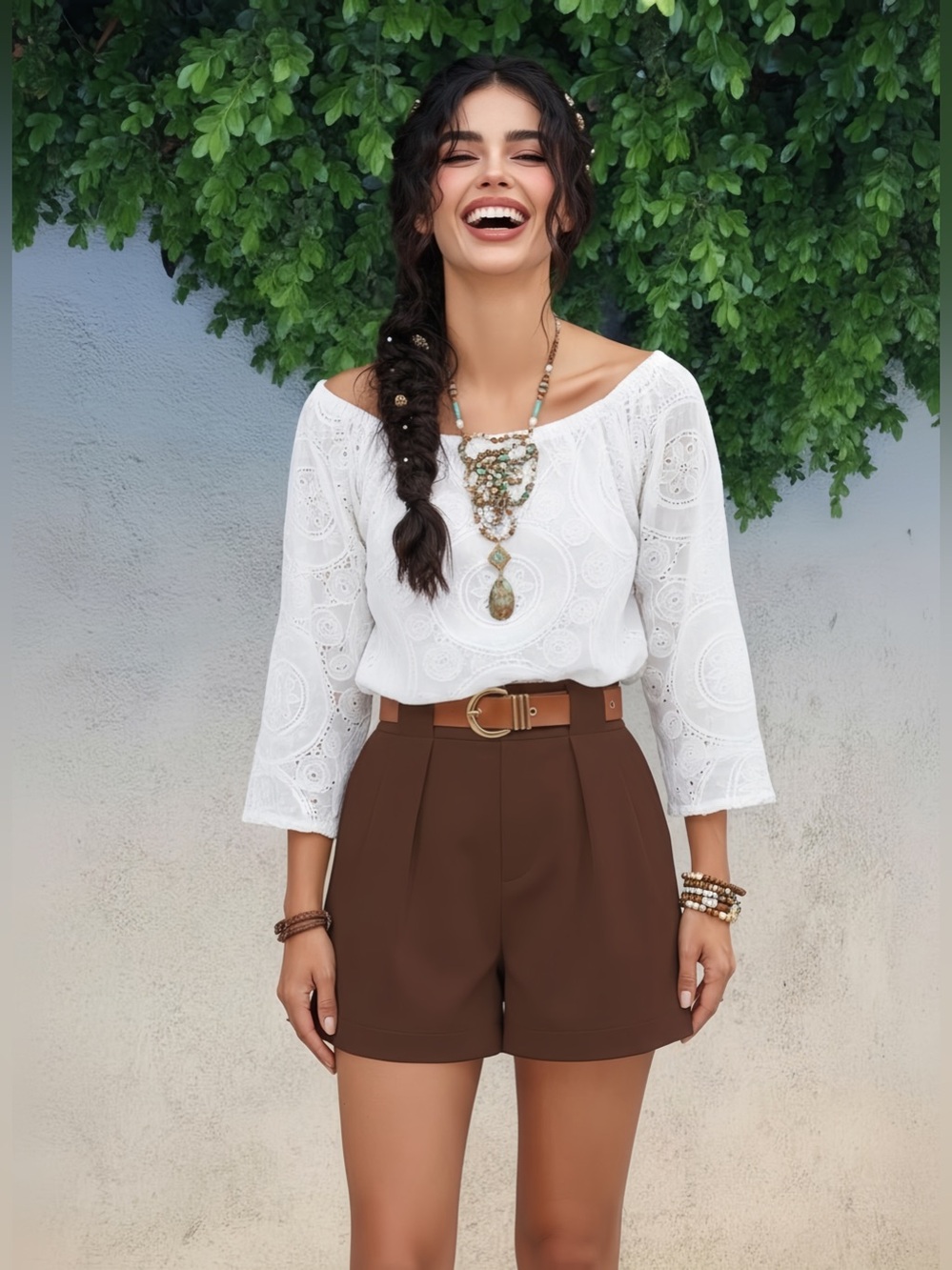 WinWin White Off-Shoulder Eyelet Tunic - Picture 2 of 9